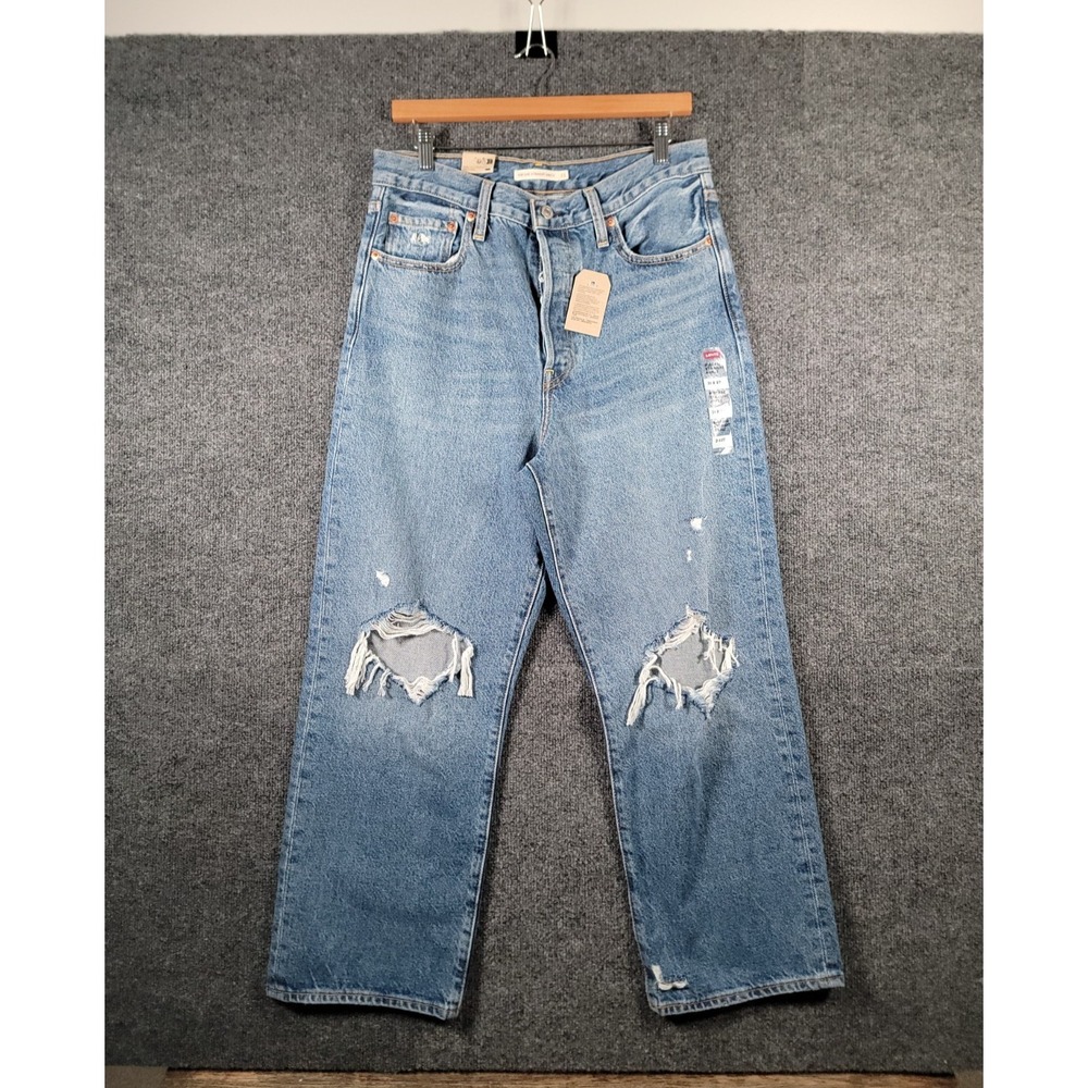 Levis Jeans Womens Size 31 Blue Ribcage Straight Ankle Button Fly Distressed NWT